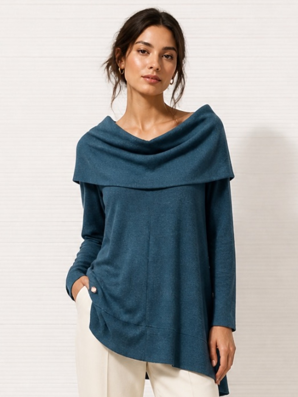 SOFT SURROUNDINGS Ava Sweater Pullover Tunic Cowl Teal Green #25027